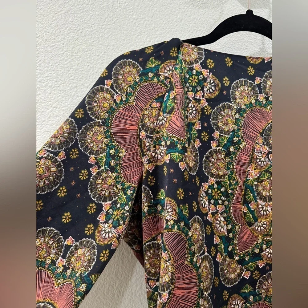 J.Crew Point Sur Satin Crepe Paisley Floral Wrap Tie Black Blouse Top Size XS
